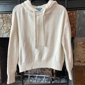 Cece Textured Hoodie Sweater Cream w Drawstrings Size Medium Lightweight Beachy